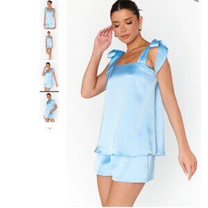 Show Me Your Mumu Glam Time Shorts Blue Luxe Satin Bridal Lounge Size M NWT